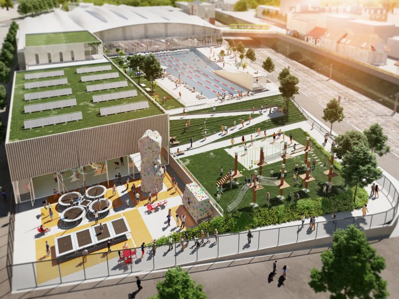 Bioclimatic design of the Aqualudic Center project - Swimming pool and ice rink of Reims