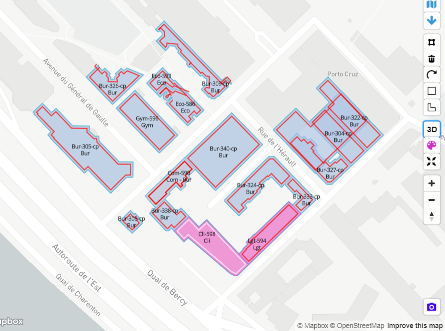 Modeling of the Phosphorium located in the ZAC (= concerted development zone) of Charenton-Bercy by the ValEnTis software.